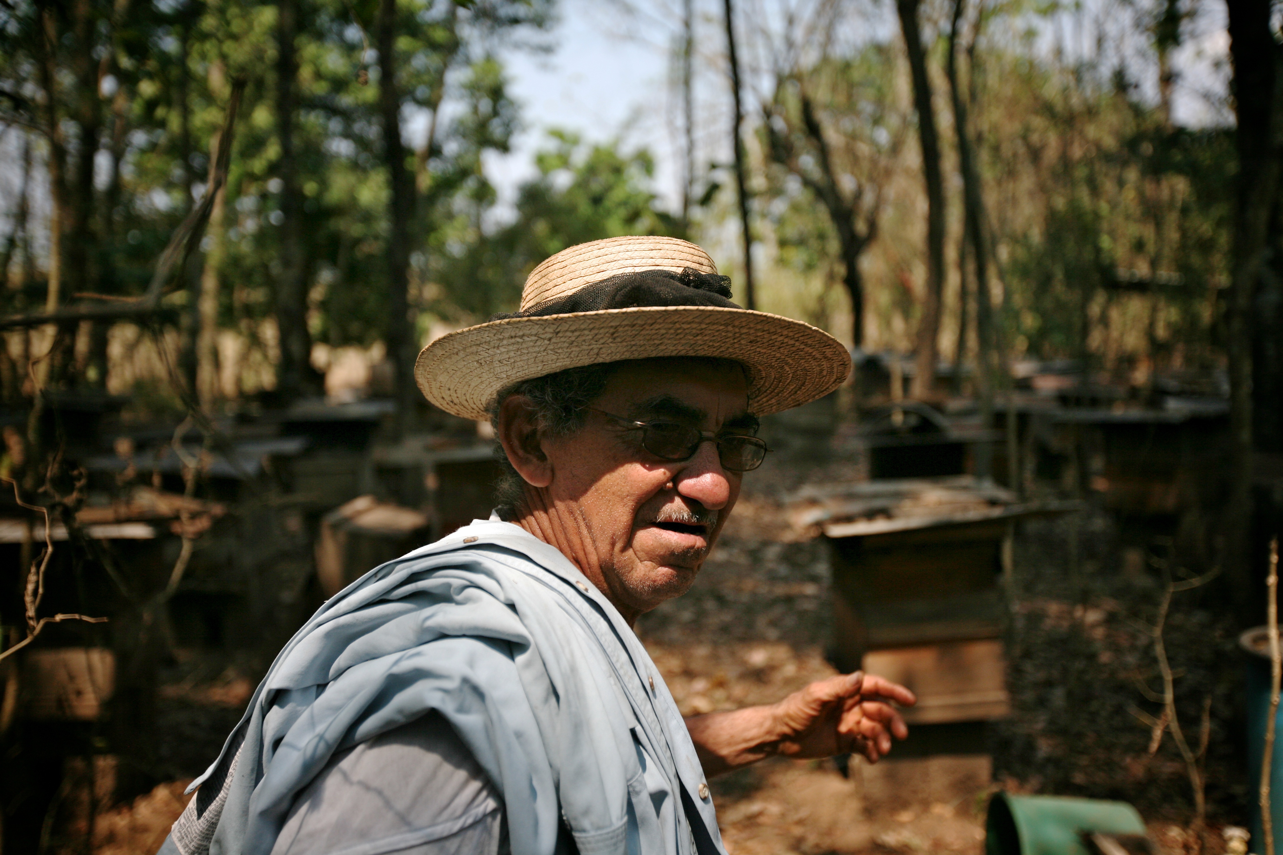Frutalico Antonio Piedrasanta, producer-member of Guatemalan cooperative COPIASURO, among his 59 beehives.