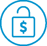 A blue lock icon with a dollar sign on the lock. The lock is open and encircled by a blue line.
